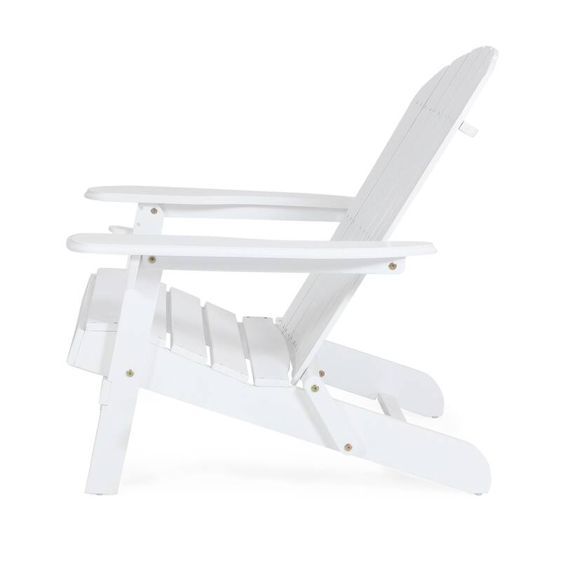 Libo Outdoor Adirondack Chair, Slatted Seat, Modern White Acacia Wood