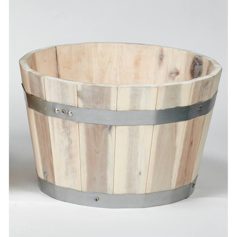 8.5" Nested Wood Barrel Planter with White Oil - 8.5