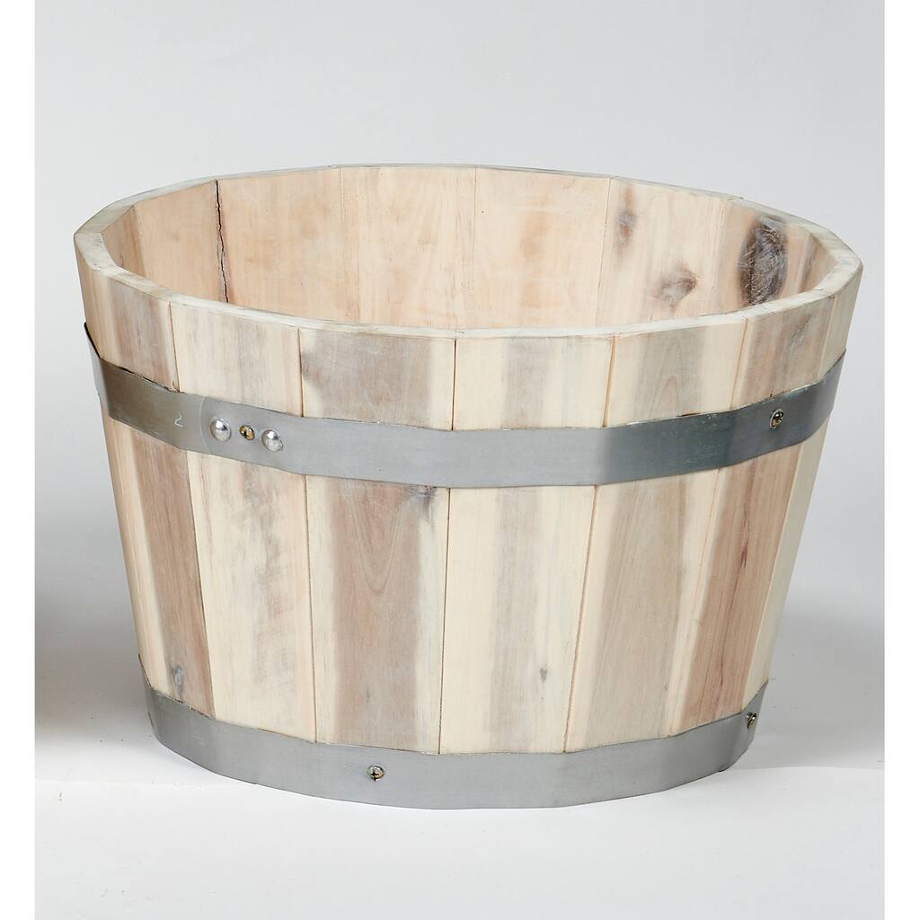 8.5" Nested Wood Barrel Planter with White Oil - 8.5