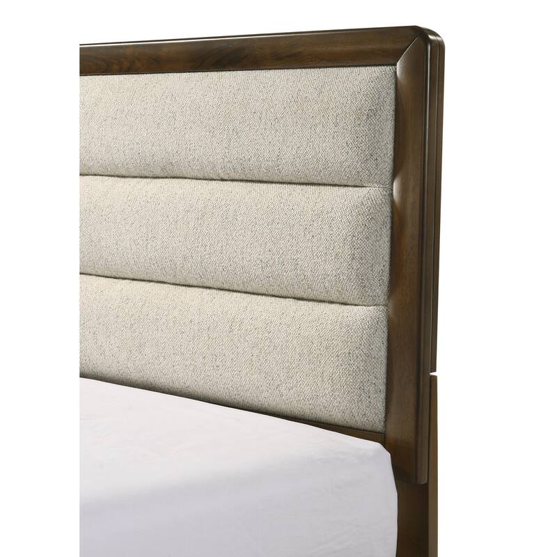 Queen Size Wood Panel Bed with Upholstered Headboard and Channel Tufting