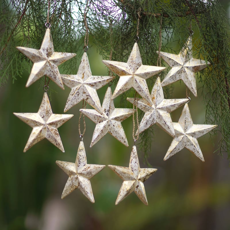 Novica Handmade Twinkling Stars Wood Ornaments (Set Of 10)