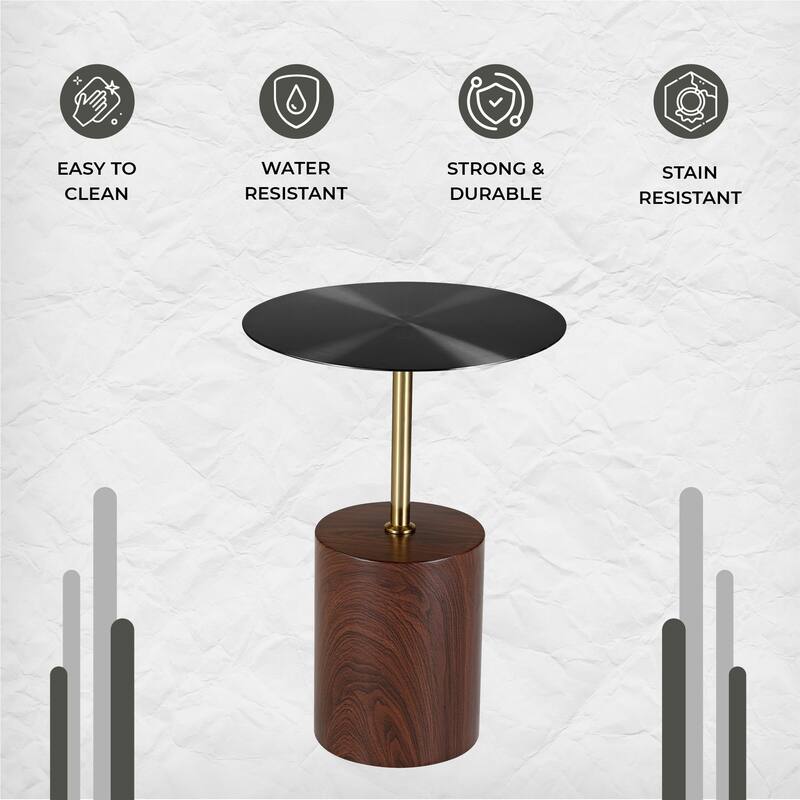 Malta Modern 40-Inch Round Side Table with Gold Metal Pole and Stainless-Steel Pedestal Base Accent End Table