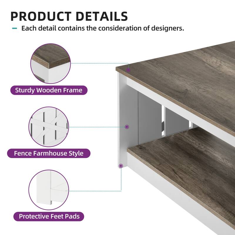 Modern Rustic Square Wood Coffee Table with Storage