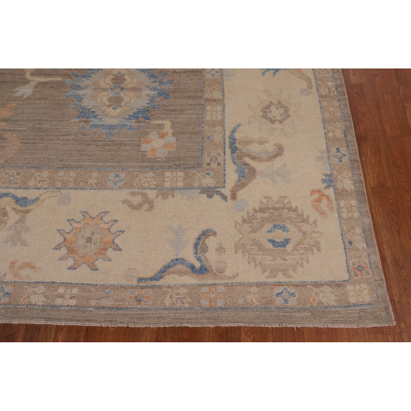 Vegetable Dye Oushak Oriental Area Rug Handmade Beige Wool Carpet - 8'11" x 12'1"