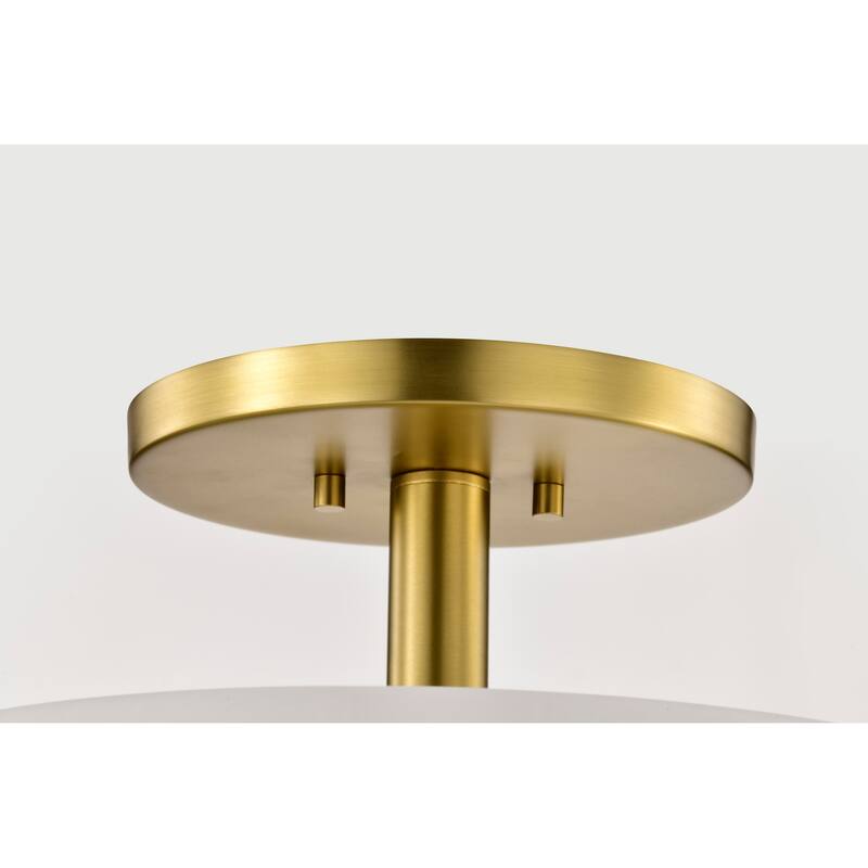 Lune 3 Light Semi-Flush Vintage Brass Finish Etched White Glass - Vintage Brass