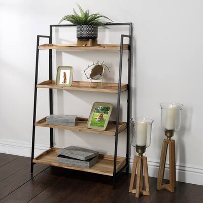Black Abstract Ceramic Planter with Wood Stand - 7.0" x 7.0" x 8.0"