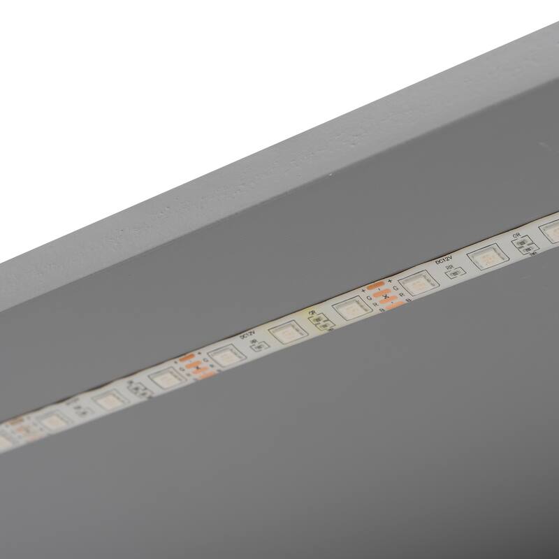 Twin / Full Wood Platform Bed with Storage Shelves Drawers LED Light Desk and Upholstered Headboard