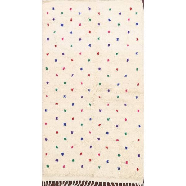 slide 1 of 16, Vegetable Dye Polka Dot Authentic Moroccan Oriental Area Rug Handmade - 3'11" x 6'7"