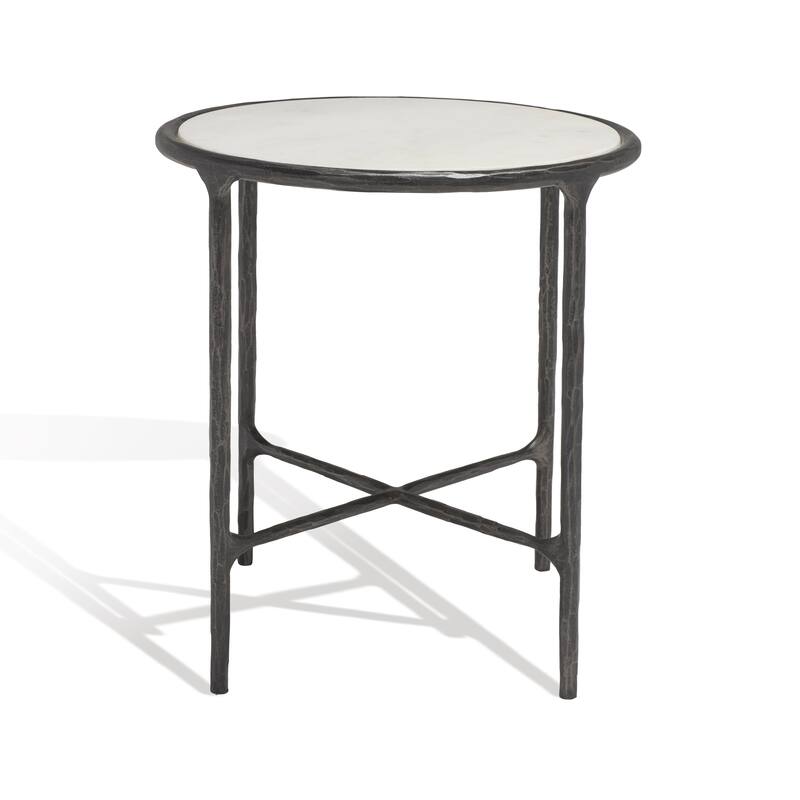SAFAVIEH Couture Saliha Forged Metal Round End Table - 18" W x 18" L x 20" H - 18"W x 18"D x 20"H - Black/Marble