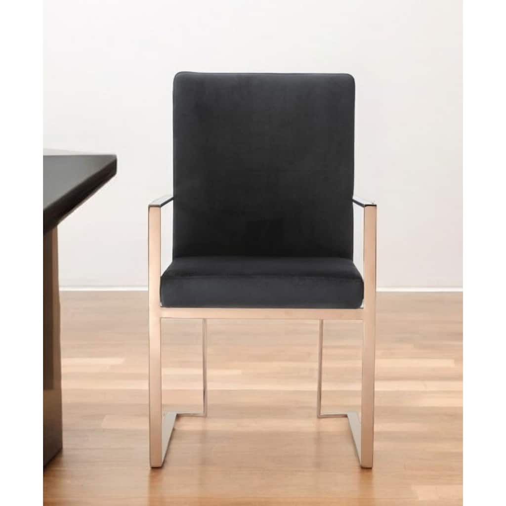 HomeRoots Black And Gold Upholstered Fabric Dining Arm Chair