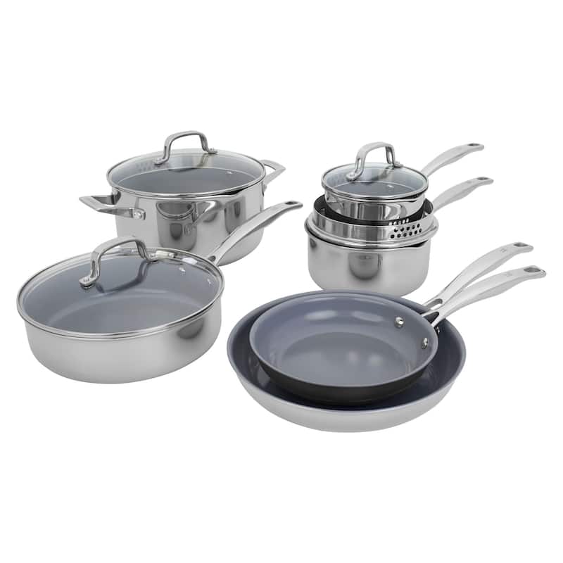 Henckels Clad H3 10-pc Stainless Steel Ceramic Nonstick Cookware Set - Stainless Steel - 10 Piece - 10-pc