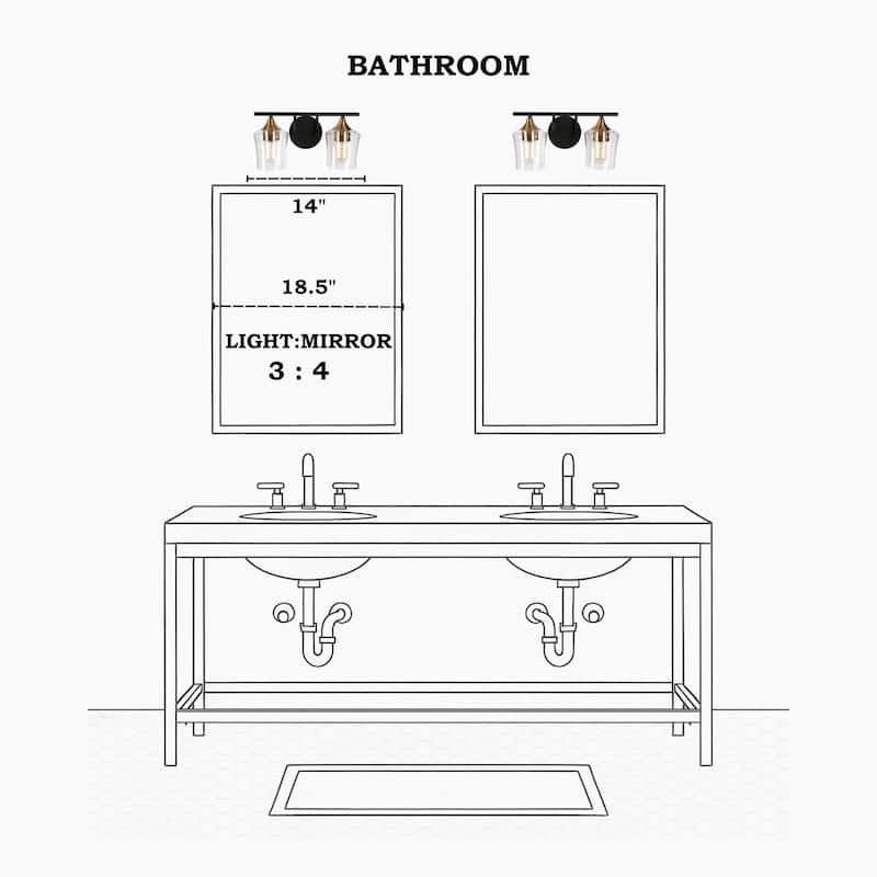 Modern Black Gold 2-Light Bathroom Vanity - 14" L x 7" W x 7" H