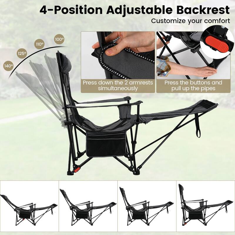 Gymax 2PCS Camping Lounge Chair w/Detachable Footrest 4-position