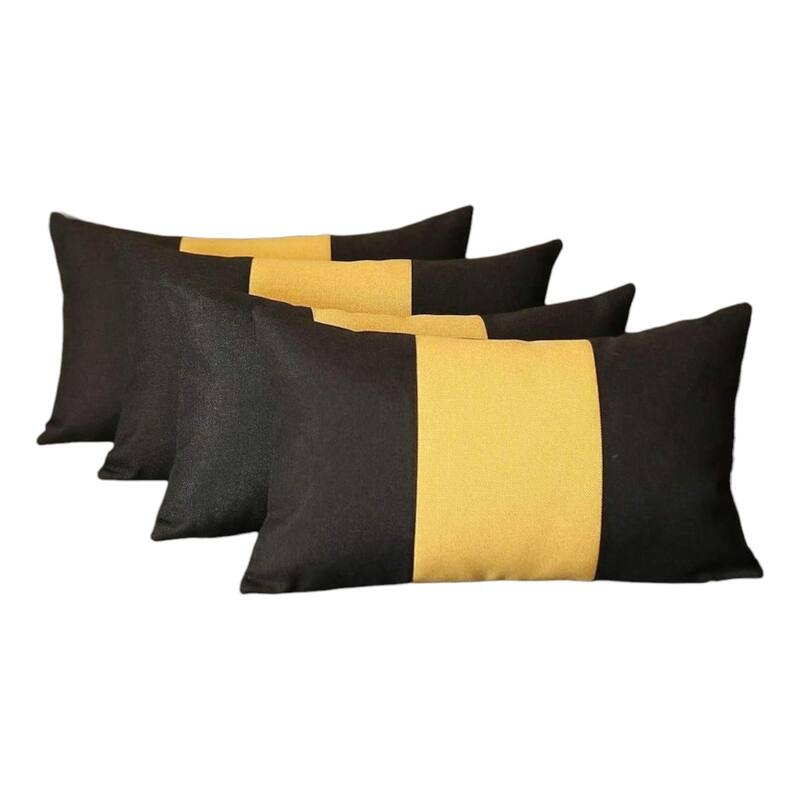 HomeRoots Set of Four 12" X 20" Black And Yellow Lumbar Throw Pillows