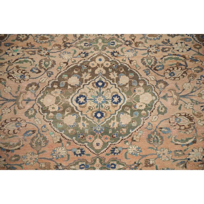 Hand Knotted Oriental 100% Wool Carpet Traditional Floral Coral Mashad Area Rug - 11' 4'' X 10' 3''