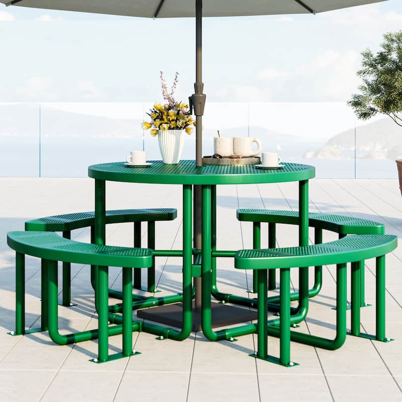 Black Outdoor Round Picnic Table Dining Set - 46" - Green