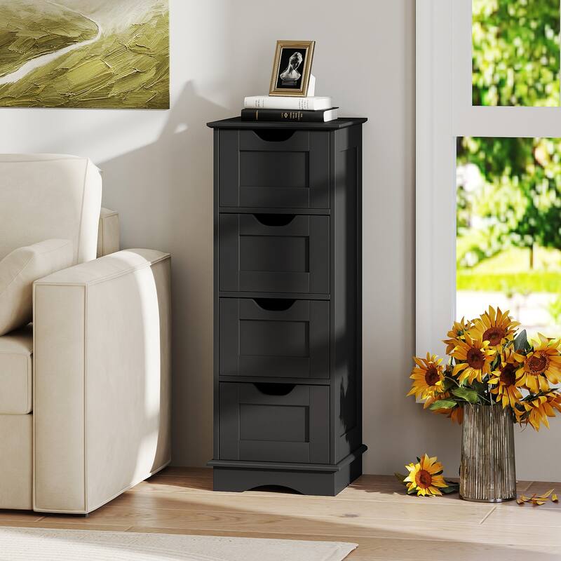 4-Drawer MDF Floor Storage Cabinet with 4 Drawers and Cutout Handles for Bathroom Bedroom Laundry Room - 12" x 12" x 32"
