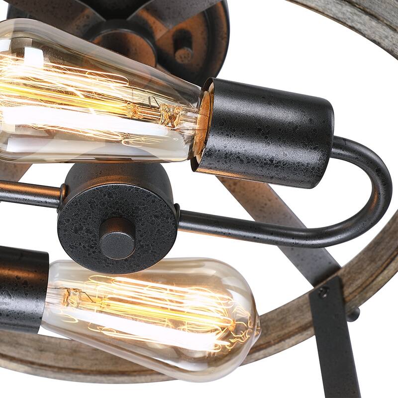 2-Light Natural Iron and Distressed Faux Wood Industrial Farmhouse Semi-Flush Mount Ceiling Light - 13'' W