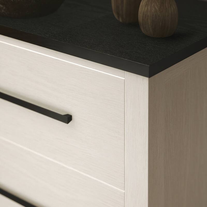 Roundhill Furniture Realynn 5-Piece Wood Bedroom Set, Panel Bed with Dresser, Mirror, and 2 Nightstands, Off-White Finish