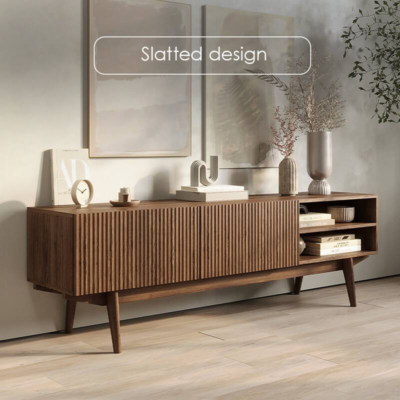 Living Skog Kelly TV Stand Console Fits TV's up to 65 in. with Wood Legs in Mid Century Modern Scandinavian Design - 59 in - Brown