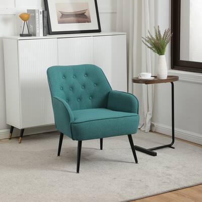 Easy Assemble Modern Mid Century Linen Sherpa Armchair for Living Room Bedroom Office