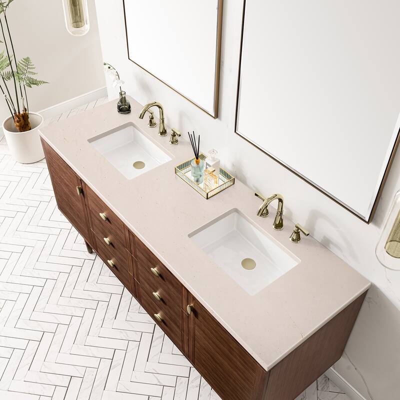 James Martin Vanities Amberly 72" Double Vanity, Mid-Century Walnut - Eternal Marfil Quartz