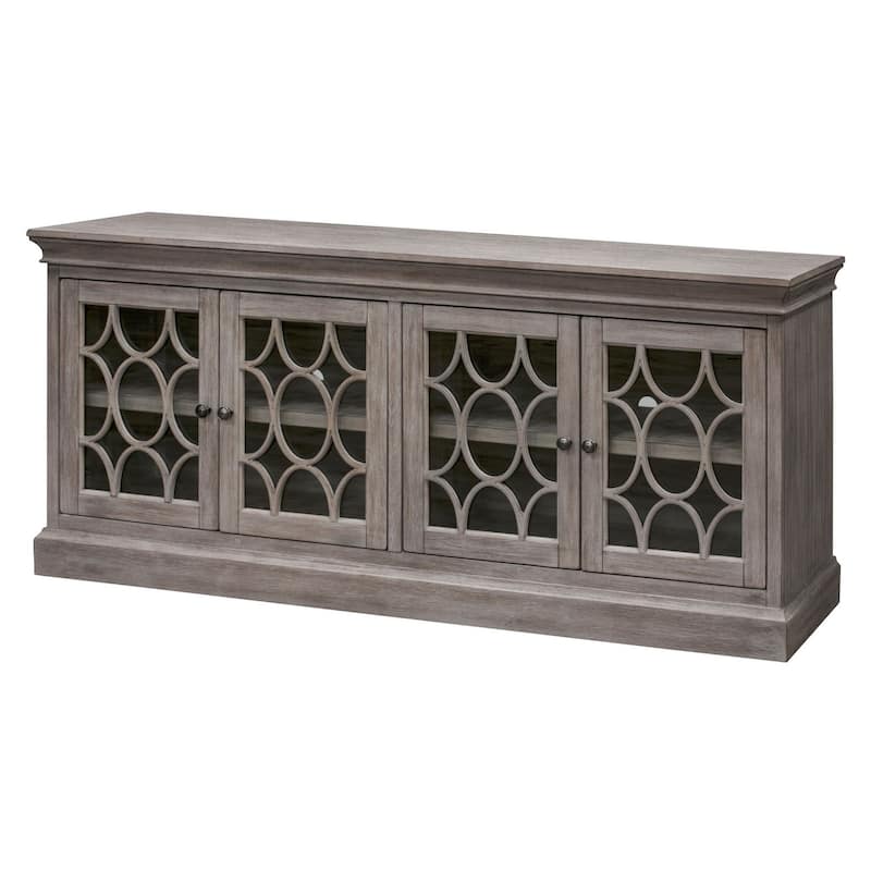 Rustic 72" Four Door TV Console, Entertainment Stand, Wood Accent Cabinet, Fully Assembled, White