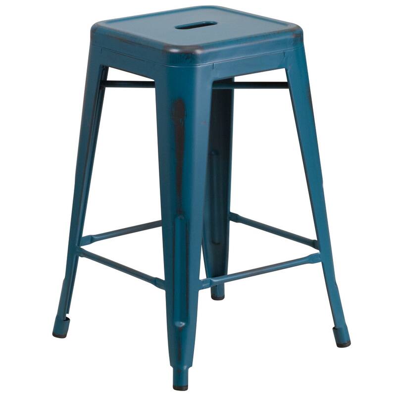 4 Pack 24" High Backless Distressed Metal Indoor-Outdoor Counter Height Stool