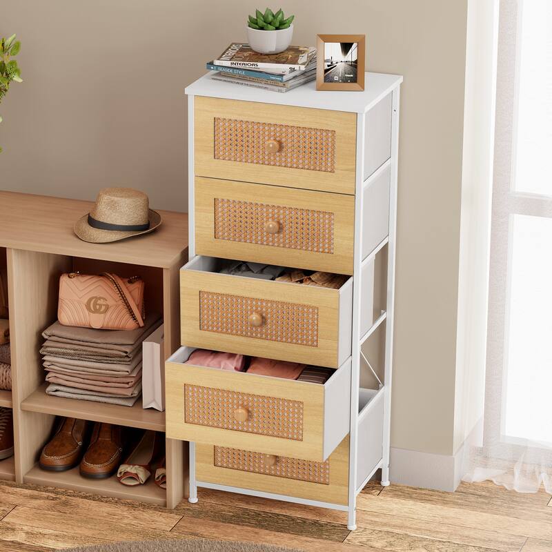 Home Bedroom Furniture 5-drawer Chest Vertical Storage Tower - Fabric Dresser