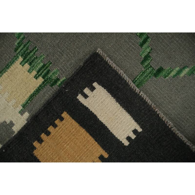 Hand Woven Oriental 100% Wool Carpet Southwestern Modern Greys & Charcoal Kilim Area Rug - 11' 5'' X 8' 4''