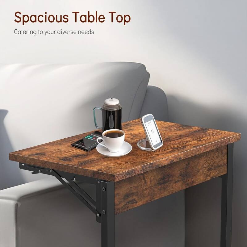 24" Folding C Shaped End Table, Small Sofa Side Laptop Desk