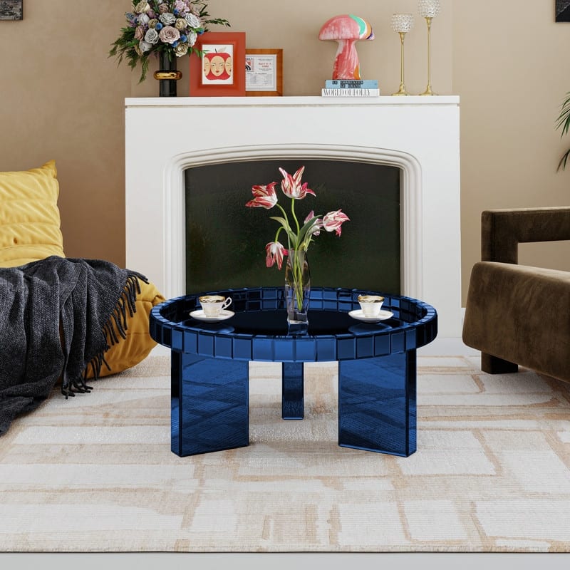 Round Glass Tray Top Coffee Table