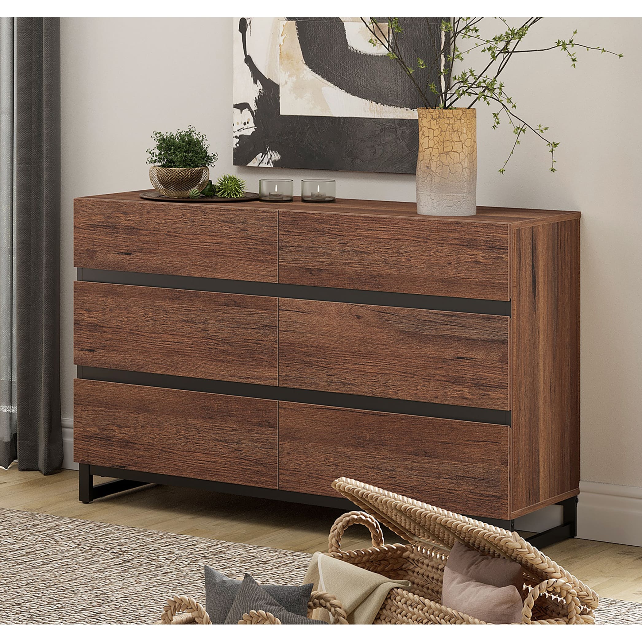 WAMPAT Dresser for Bedroom, Closet Organizers and Storage with Drawers, Chest of Drawers with Metal Base, Modern Wooden Dresser