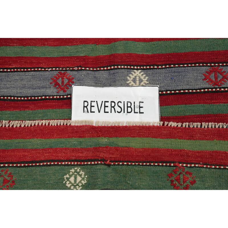 Hand Woven Oriental 100% Wool Carpet Southwestern Tribal Multi-Colored Kilim Area Rug - 10' 5'' X 5' 6''