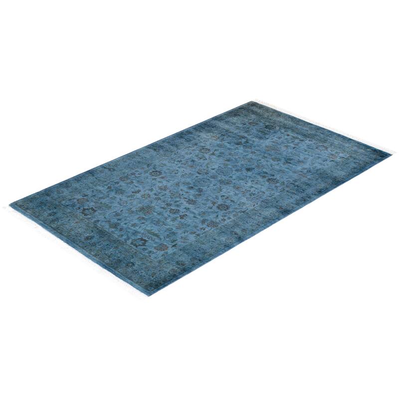 Overton Hand Knotted Wool Vintage Inspired Modern Contemporary Overdyed Blue Area Rug - 3' 1" x 5' 3"