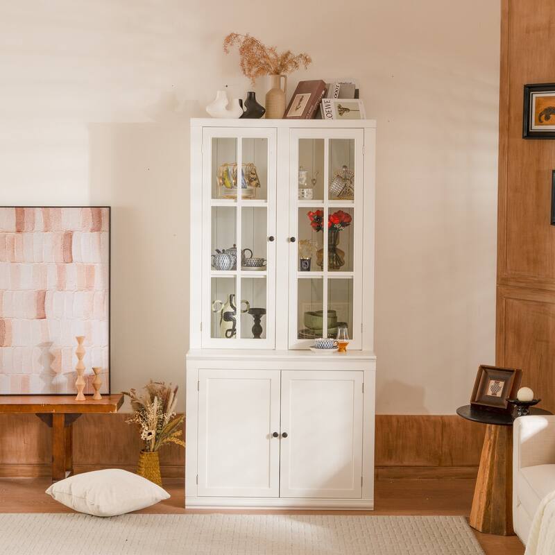 Modular White Curio Bookcase Cabinet w/Glass Doors Buffet Display