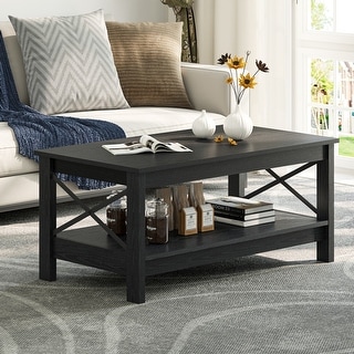 Farmhouse Coffee Table with Storage 2-Tier Center Table for Living Room