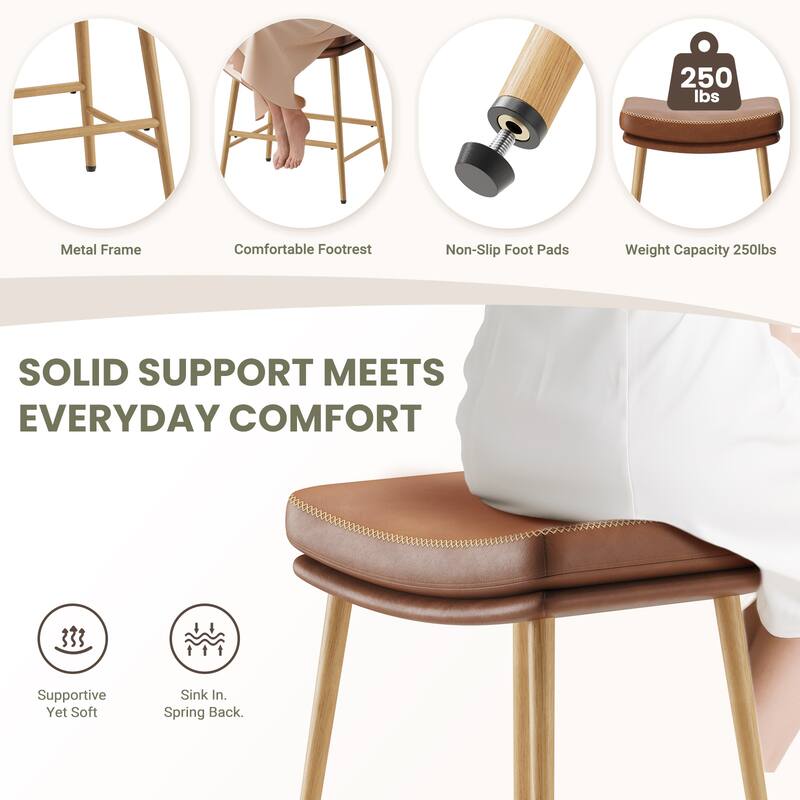 RENEWLINE Metal Bar Stools, 24 Inch Backless Counter Height Stools（Set of 2/3/4/6） with PU Leather Seat & Footrest