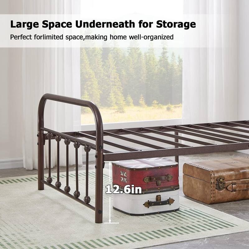 VECELO Metal Bed Frame with Headboard Classic Metal Platform Bed Frame Mattress Foundation with Victorian Style Footboard
