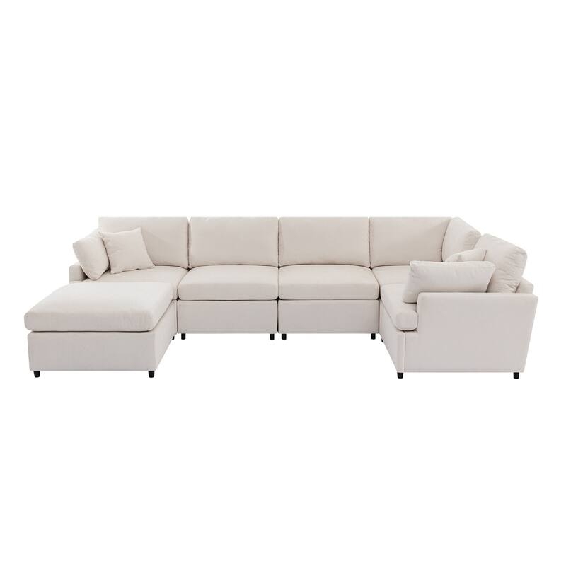 Modern Large U-Shape Sectional Sofa, with Removable Ottomans(6-Seater) - Beige