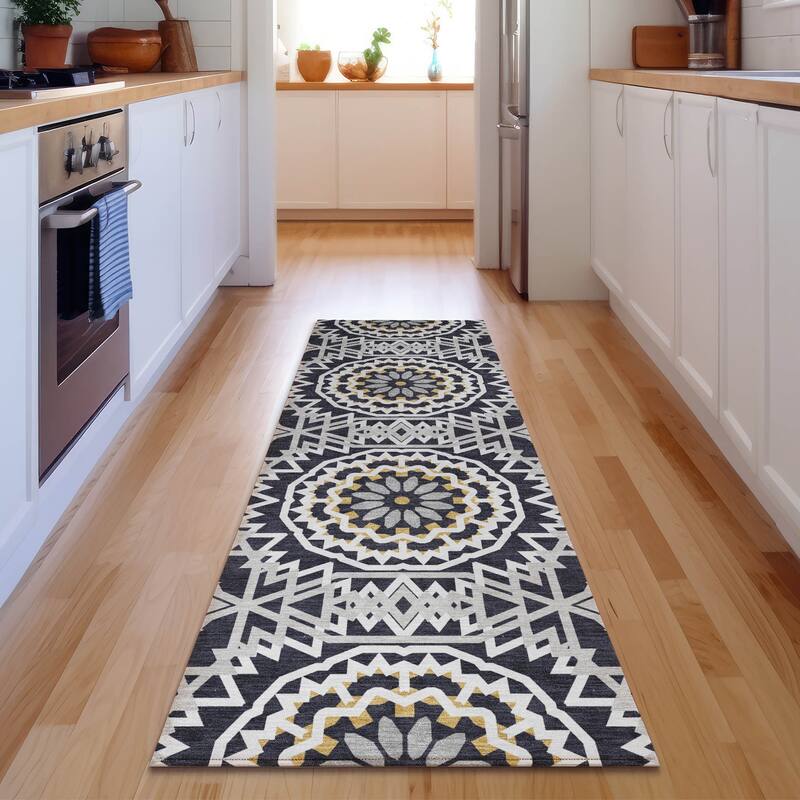 Premium Washable Super Soft Boho Global Mayfield Rug - Black - 2' 3" x 7' 6" - Runner