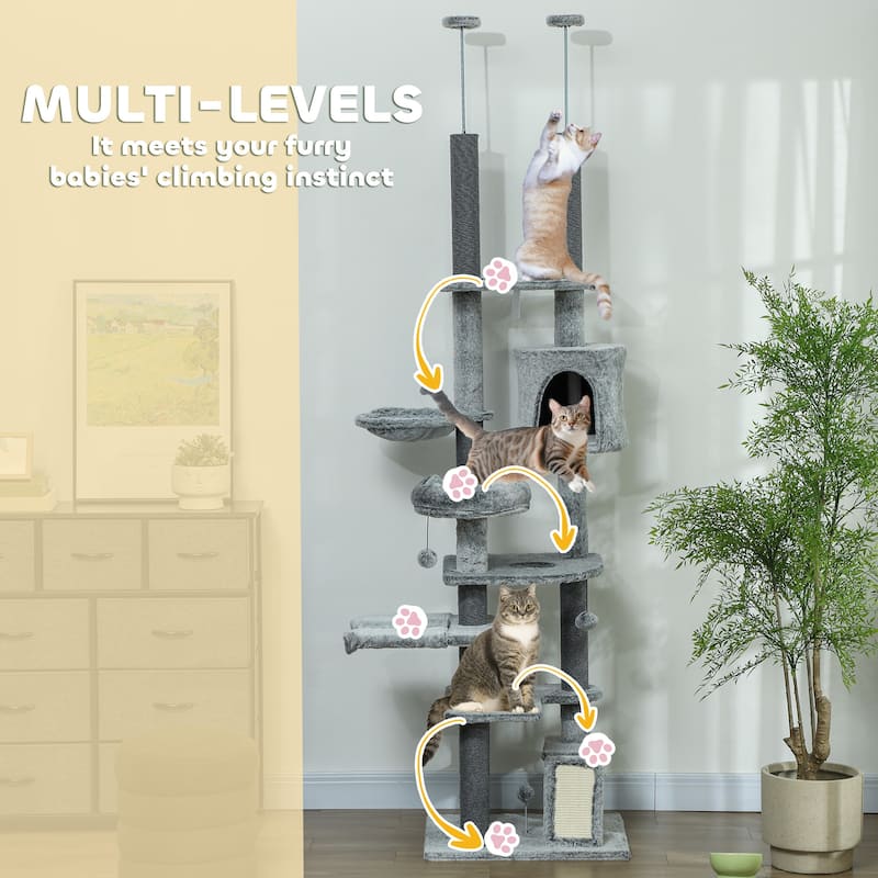 Cat Tree with Condo, 2 Hammocks, Platforms & Scratching Posts - 23.6" W x 18.9" D x 88.6" - 100.4" H