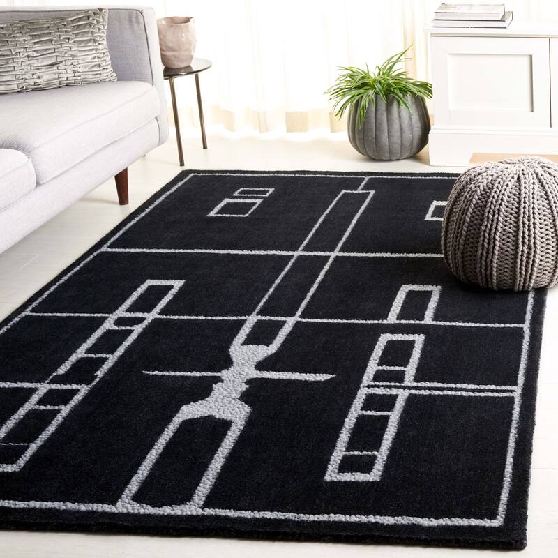 SAFAVIEH Handmade Fifth Avenue Laetitia Mid-Century Modern Wool Rug - 4' x 6' - Black/Ivory