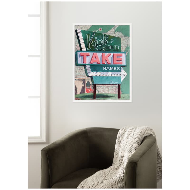 Kate and Laurel Kick Butt Take Names by Krista V. Allenstein Framed Canvas Wall Art Print
