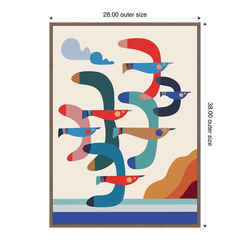 Kate and Laurel Seagulls Coastal Vibes by Rachel Lee Framed Canvas Wall Art Print