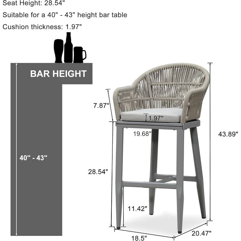 PURPLE LEAF Outdoor Dining Chairs Set of 2 Patio Counter Height Bar Stool with Cushion
