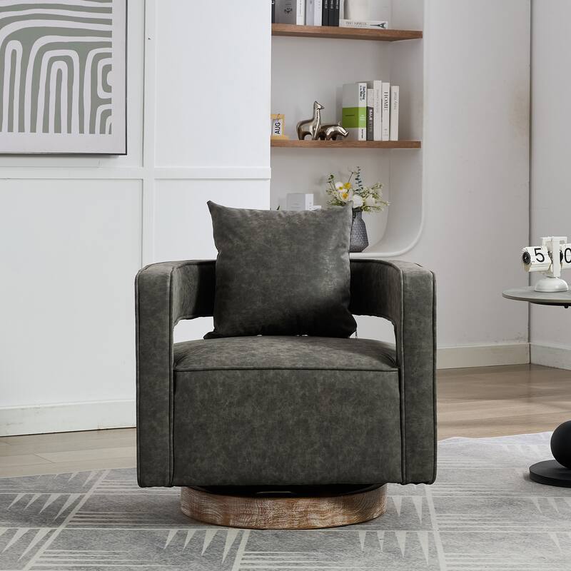 29.1"W Swivel Accent Open Back Barrel Chair, Modern Comfy Sofa Chair, With Weathered Base For Nursery Bedroom Living Room
