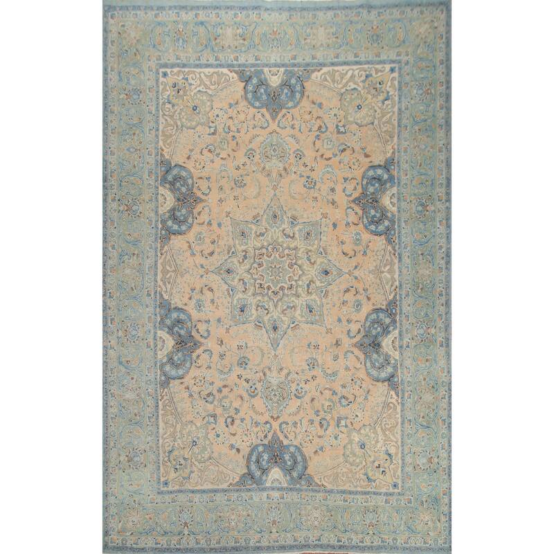Hand Knotted Oriental 100% Wool Carpet Traditional Floral Peach Kashmar Area Rug - 12' 5'' X 9' 4''