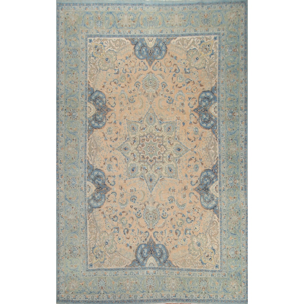 Hand Knotted Oriental 100% Wool Carpet Traditional Floral Peach Kashmar Area Rug - 12' 5'' X 9' 4''
