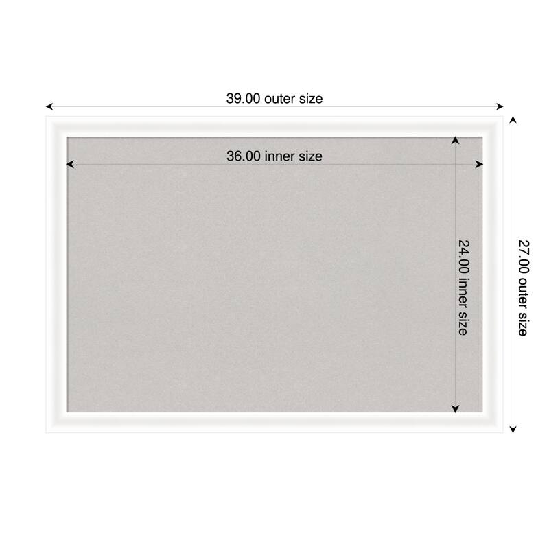 Oliver White Narrow Wood Framed Cork Board - Bulletin Board, Organization Board, Pin Board - Grey - 39 x 27 in
